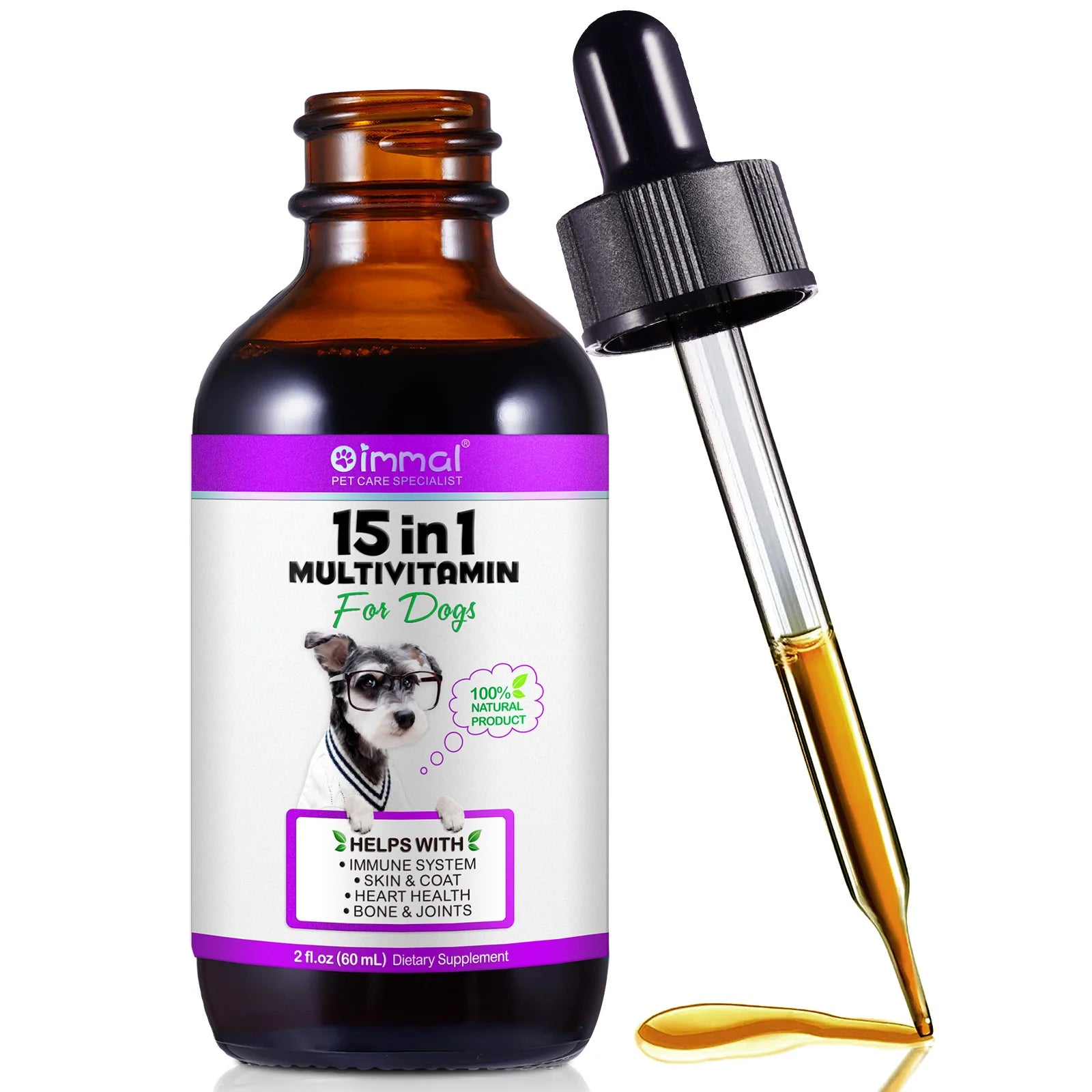 Multivitamínico 15 en 1 para perros ayuda con el sistema inmunológico, la salud de la piel y el pelaje, el apoyo al corazón y los huesos y articulaciones. Los perros disfrutan del sabor
