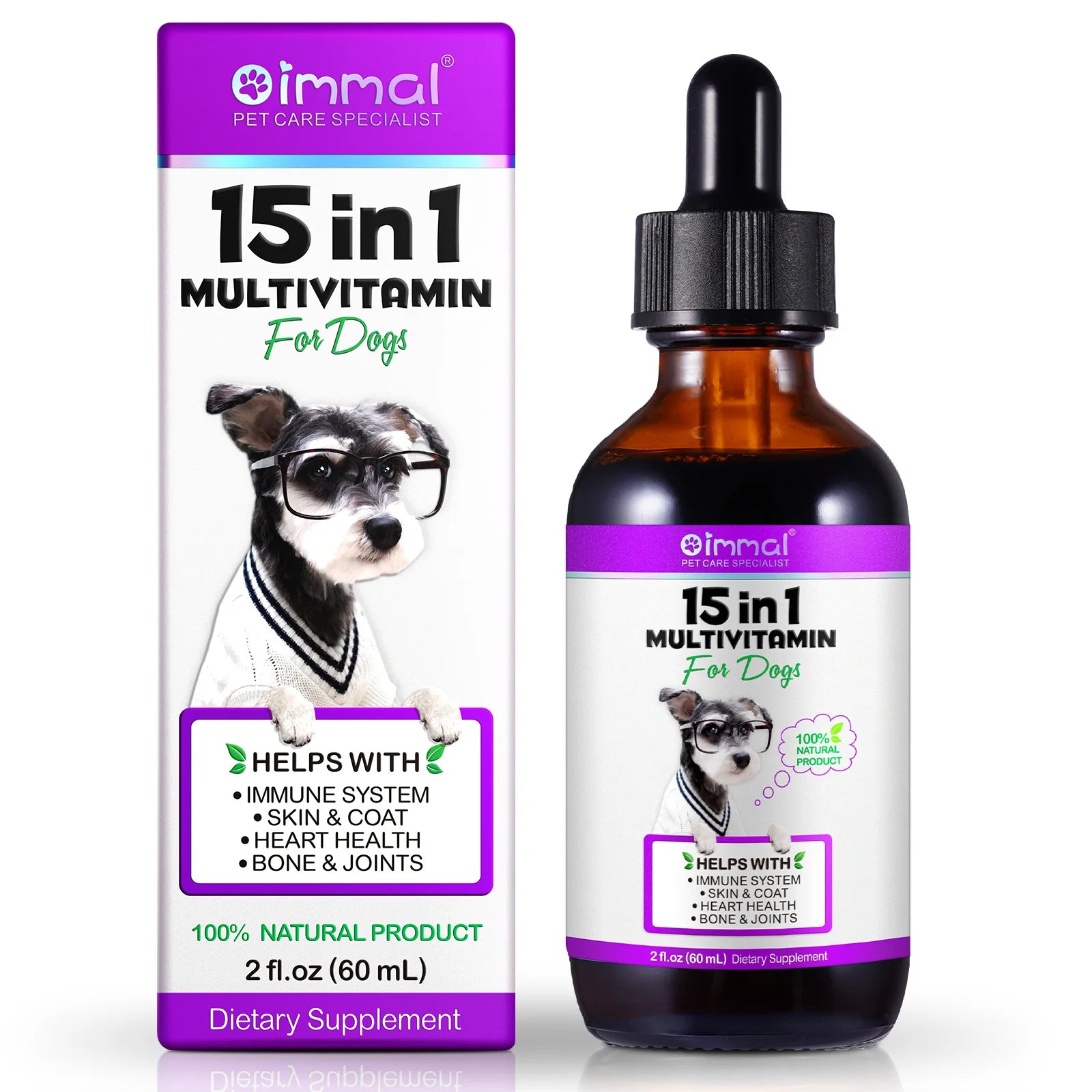 Multivitamínico 15 en 1 para perros ayuda con el sistema inmunológico, la salud de la piel y el pelaje, el apoyo al corazón y los huesos y articulaciones. Los perros disfrutan del sabor