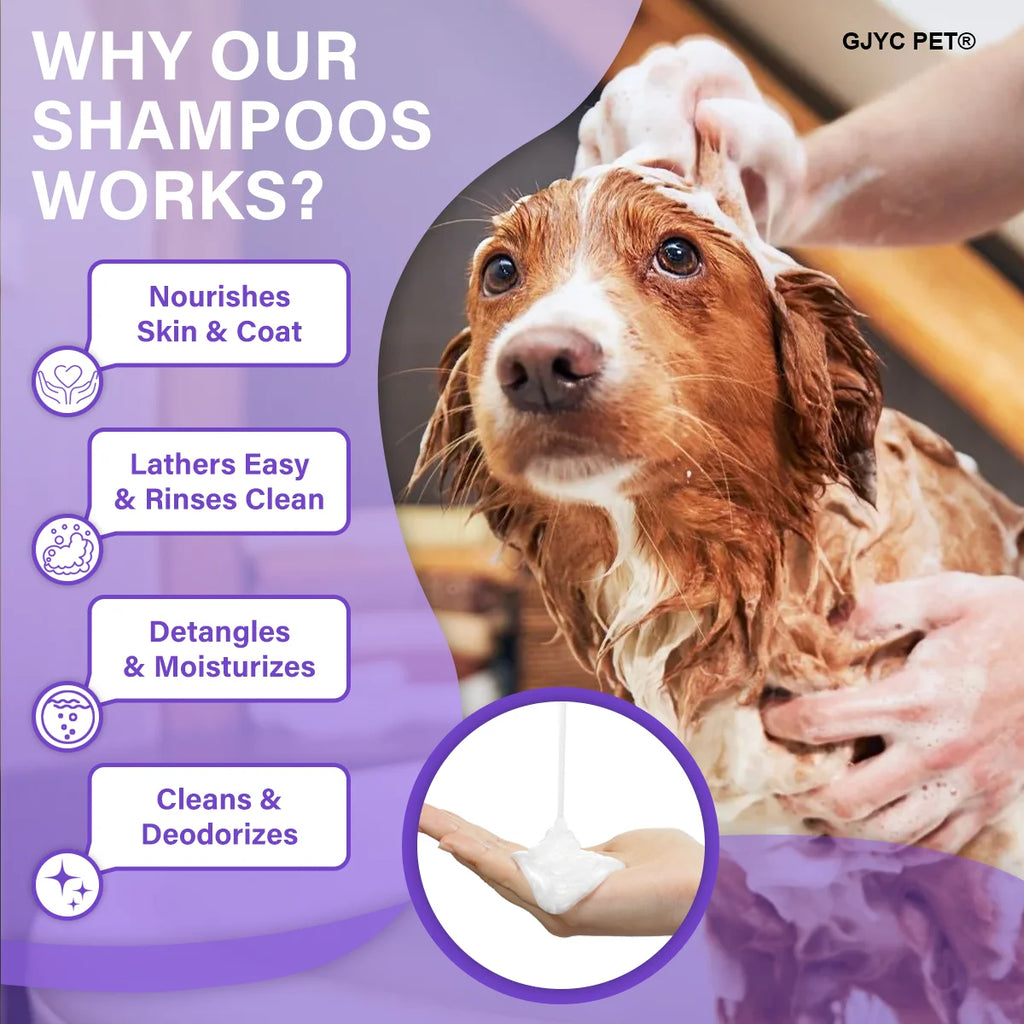 Hypoallergenic Pet Shampoo Dogs Cats-Natural Lavender Scent Deep Cleansing Deodorizing Moisturizing Tear-Free Gentle Sensitive