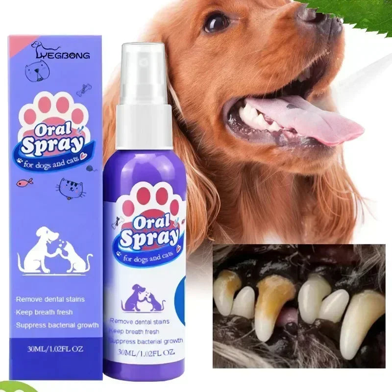Spray de limpieza dental para mascotas, cuidado bucal, elimina las manchas de dientes, mantiene el aliento fresco para gatos y perros, blanqueamiento, elimina el mal aliento