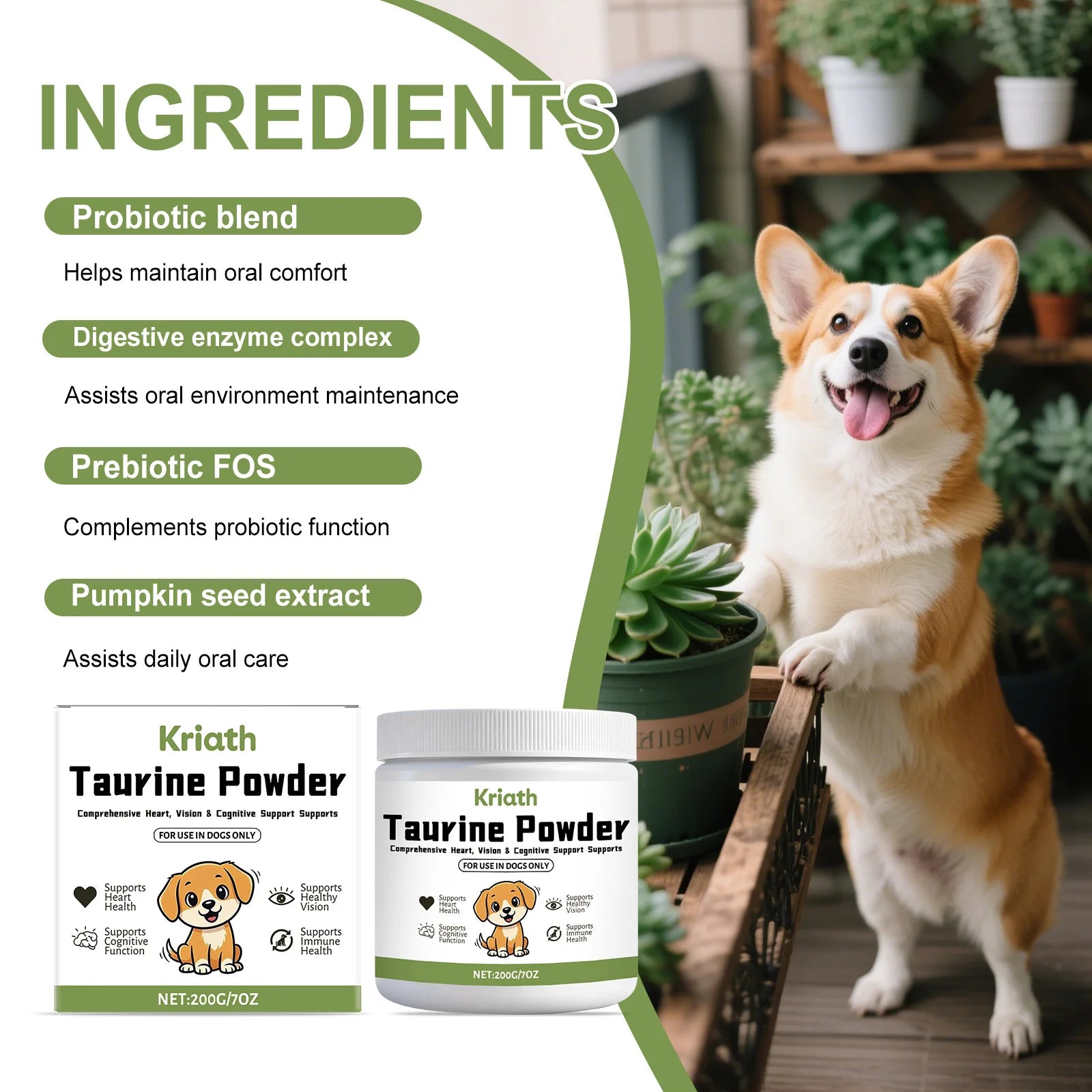  Polvo de Taurina para Mascotas, Apoya la Salud del Corazón, Mantiene la Función Visual Normal, Mejora la Luminosidad del Pelo, Suplemento Nutricional Diario para Perros