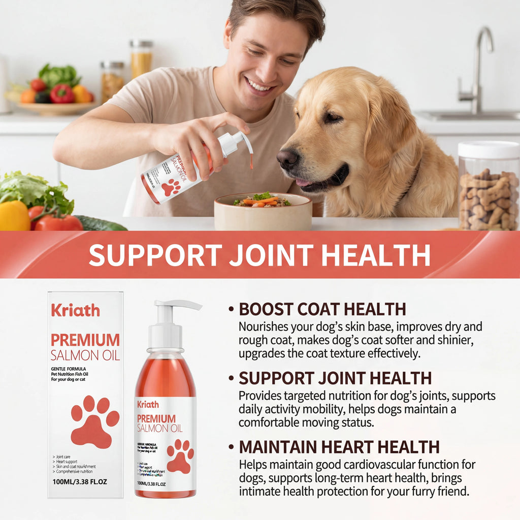 Aceite de Salmón Natural para Mascotas, Complemento Líquido con Vitamina E para Perros, para un Pelaje Brillante y Salud del Corazón, Fórmula Suave, Botella con Bomba Dosificadora