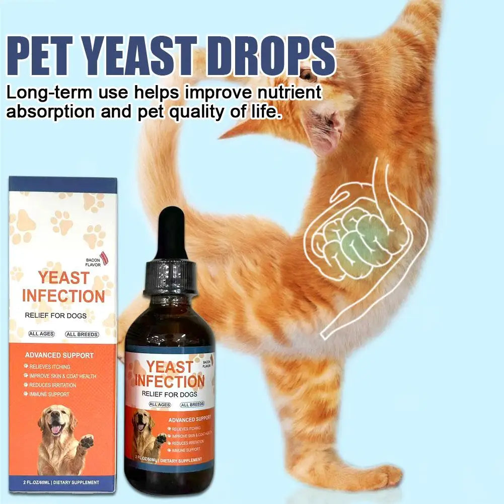 Suplemento Líquido de 60 ml para Infecciones por Levaduras en Mascotas, para Perros y Gatos, Salud Intestinal, Sistema Inmunológico y Digestión