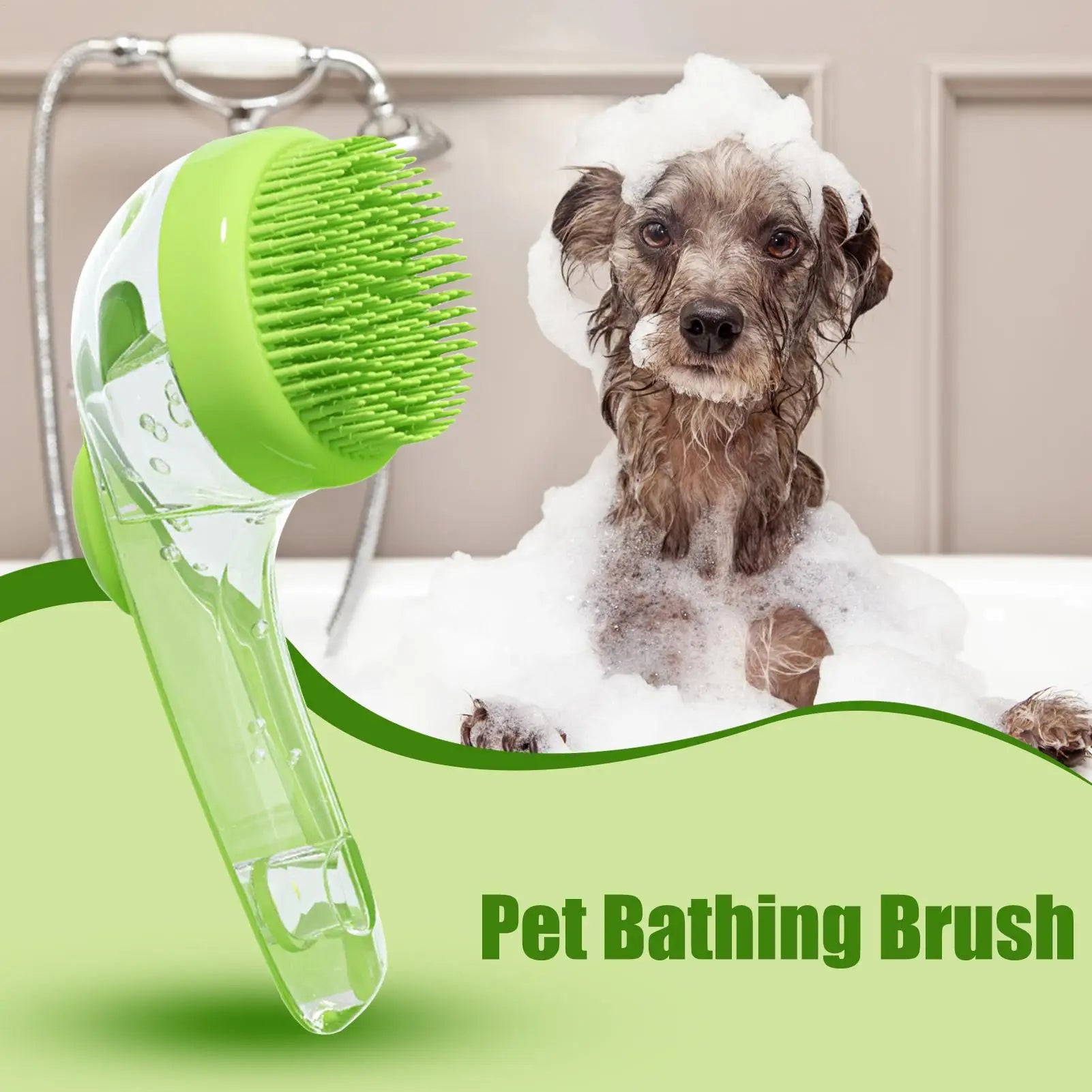 Soft Silicone Dog Shampoo Brush With Soap Dispenser Long Handle Massage dispenser beauty shower brush For pet Shower Cleaning ﻿