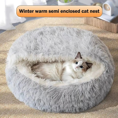 2 in 1 Soft Plush Pet Bed 50CM with Cover Round Sleeping Nest Cave