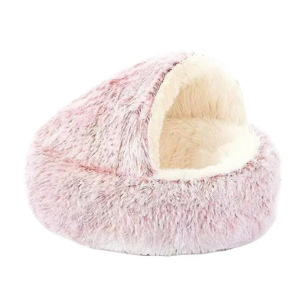 2 in 1 Soft Plush Pet Bed 50CM with Cover Round Sleeping Nest Cave