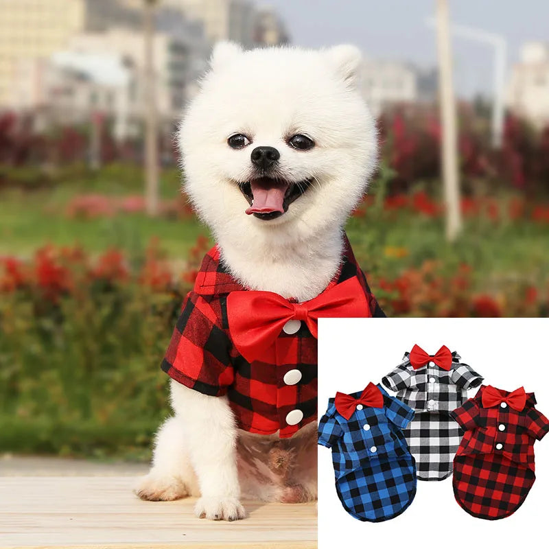 Pet Clothes Dogs Plaid Striped Shirt Teddy Bear Pomeranian