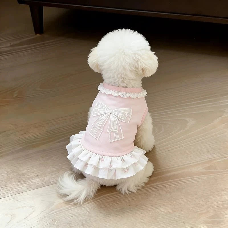 Vestido rosa de encaje para perro con lazo