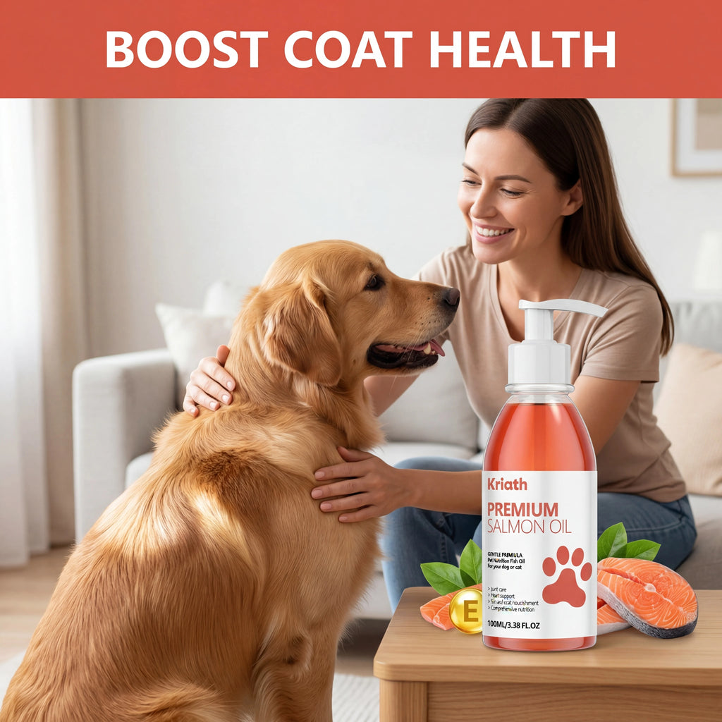 Aceite de Salmón Natural para Mascotas, Complemento Líquido con Vitamina E para Perros, para un Pelaje Brillante y Salud del Corazón, Fórmula Suave, Botella con Bomba Dosificadora