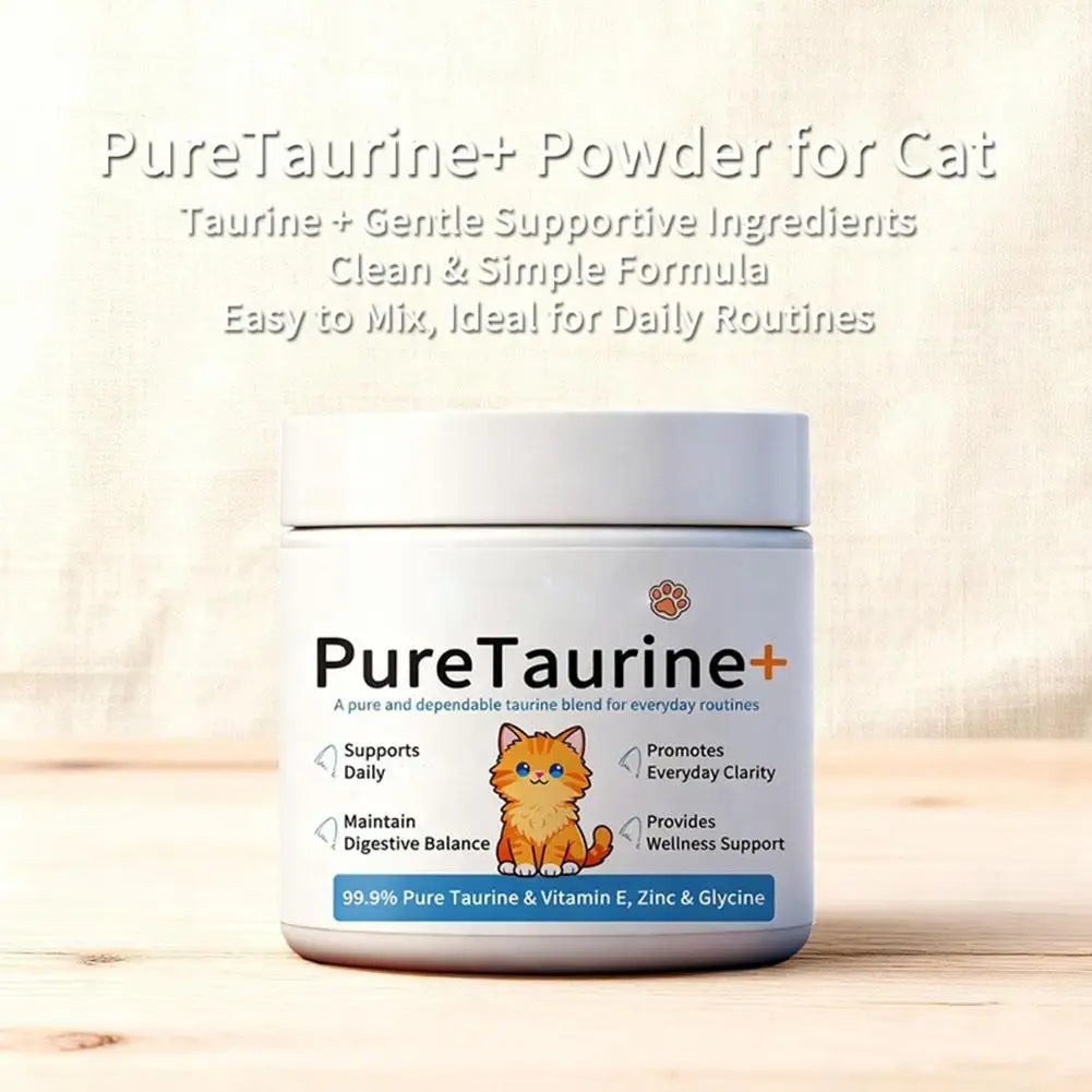 Polvo para el cuidado de la salud del gato, 200 g, 99,9% taurina pura, vitamina E y zinc, apoya la digestión y mejora la inmunidad para mascotas con intestino sensible