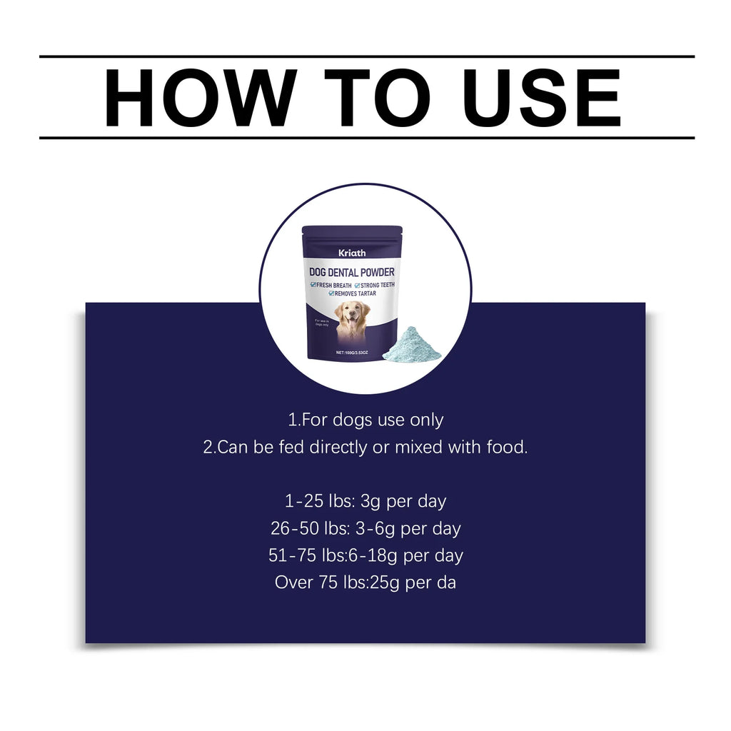 Polvo para el Cuidado Dental de Mascotas, Limpieza Natural de Dientes, Control de Placa y Sarro, Encías Saludables, Refuerzo de la Inmunidad y Vitalidad, Refrescante Bucal para Perros