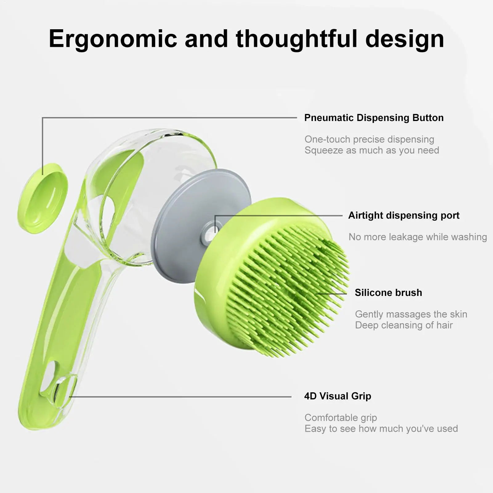 Soft Silicone Dog Shampoo Brush With Soap Dispenser Long Handle Massage dispenser beauty shower brush For pet Shower Cleaning ﻿