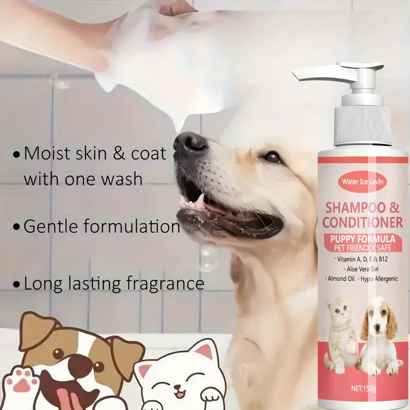 Champú y acondicionador para cachorros 2 en 1 suaves con vitaminas y aloe: fórmula hipoalergénica para abrigos suaves, brillantes y hidratados