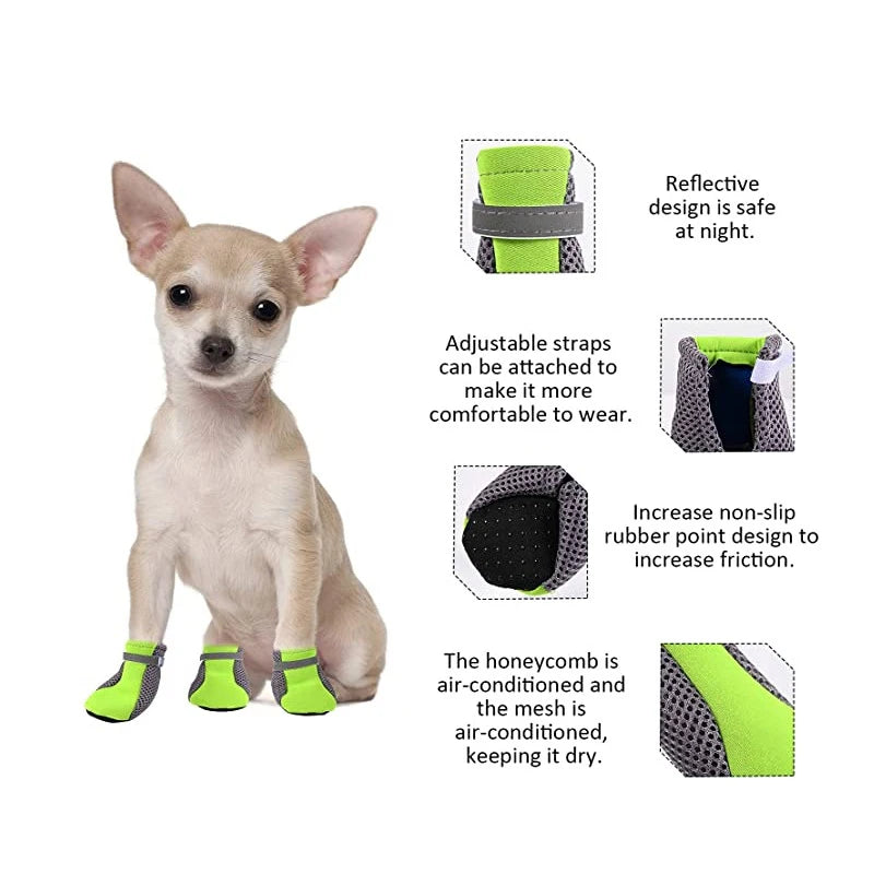 Pet Dog Shoes Breathable Waterproof Outdoor Walking Mesh Soft Summer Pet Shoes Night Safe Reflective Boots for Small Medium Dogs