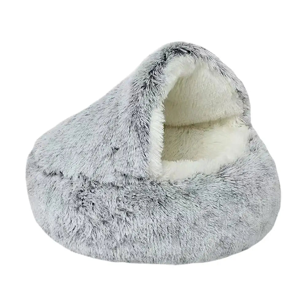 2 in 1 Soft Plush Pet Bed 50CM with Cover Round Sleeping Nest Cave