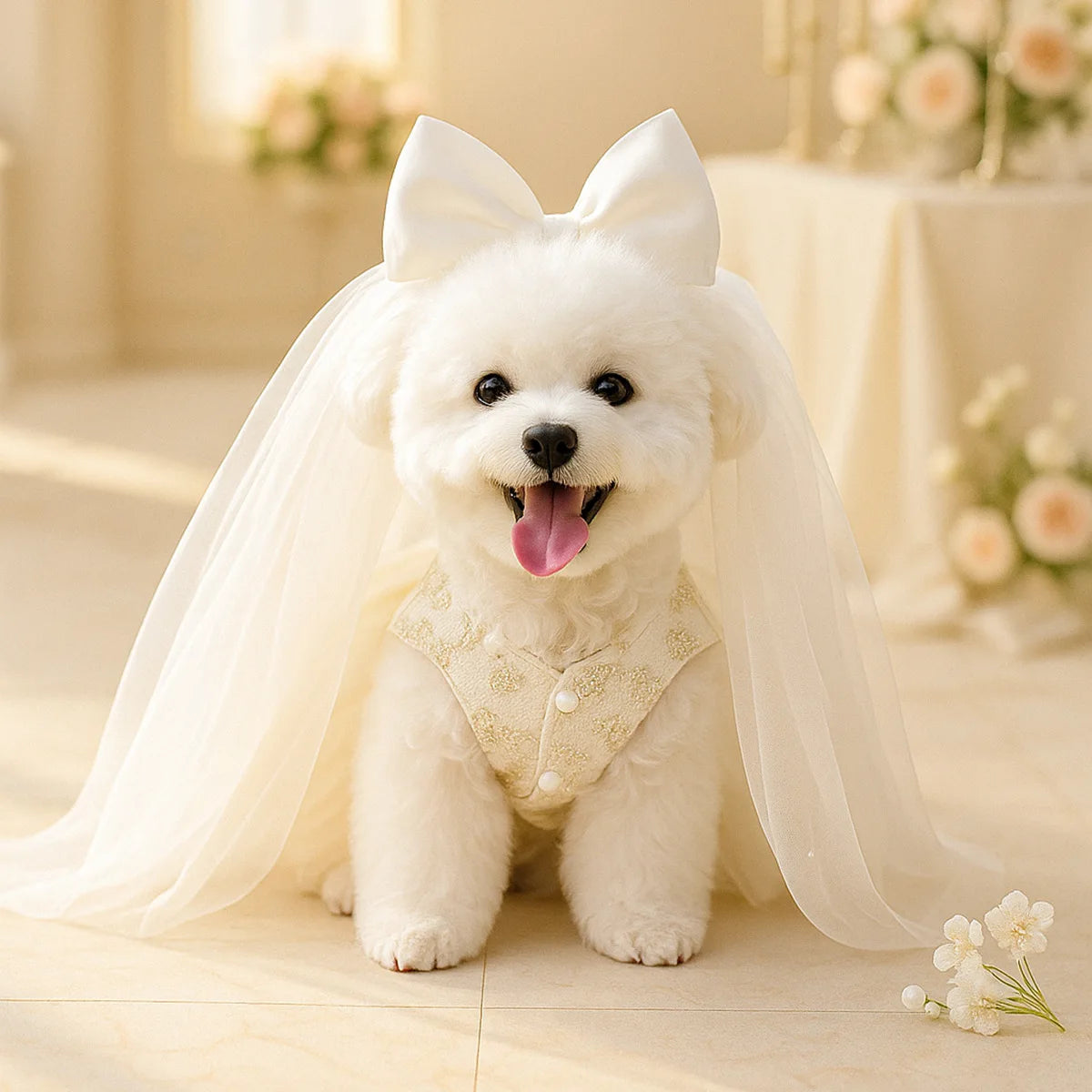 Puff Chiffon Skirt Wedding Dress for Dogs