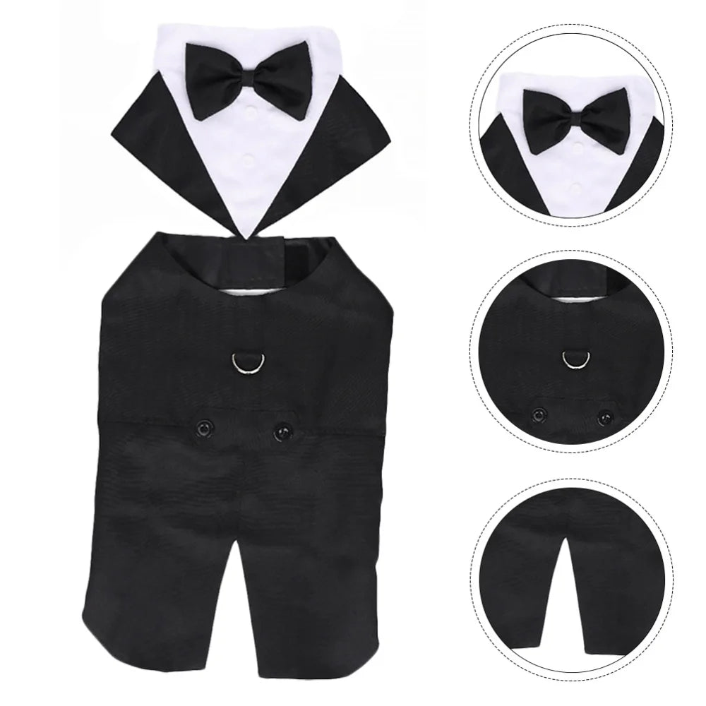 ELEGANT DOG TUXEDO SUIT WITH BOW TIE.
