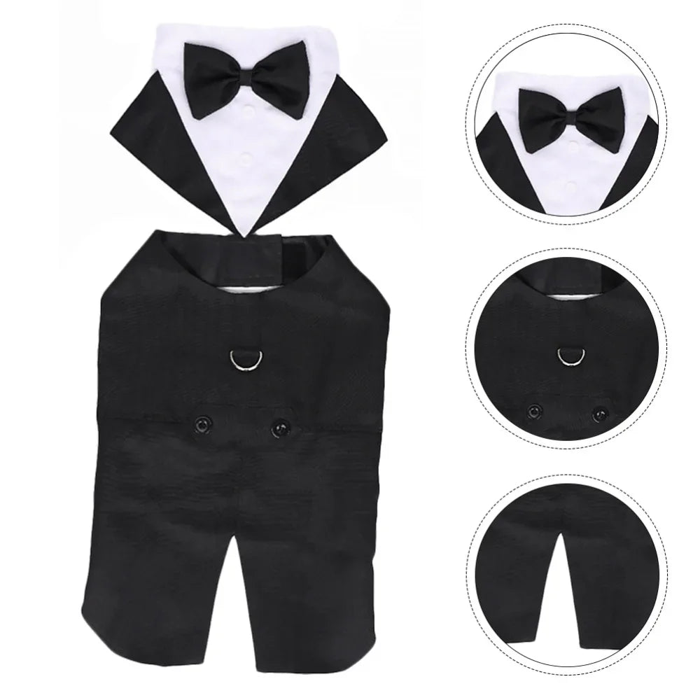 ELEGANT DOG TUXEDO SUIT WITH BOW TIE.