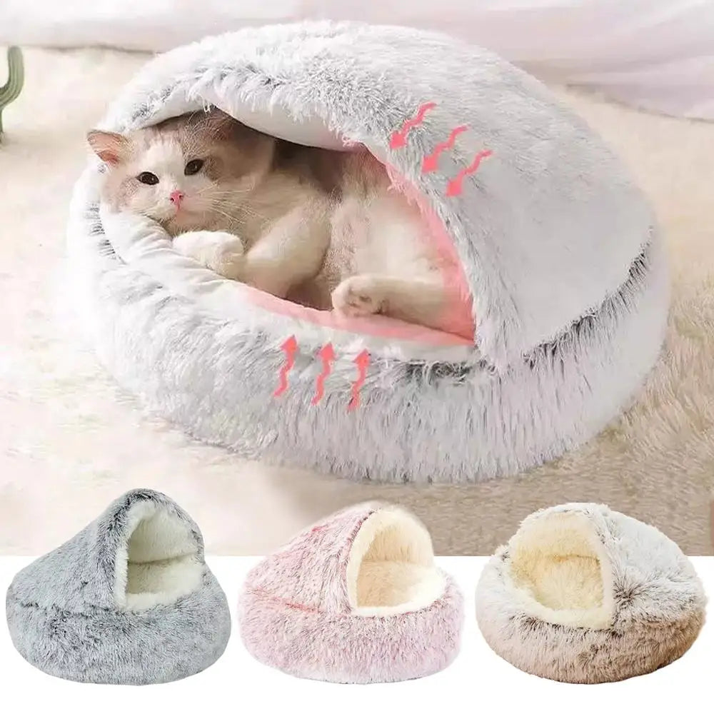 2 in 1 Soft Plush Pet Bed 50CM with Cover Round Sleeping Nest Cave