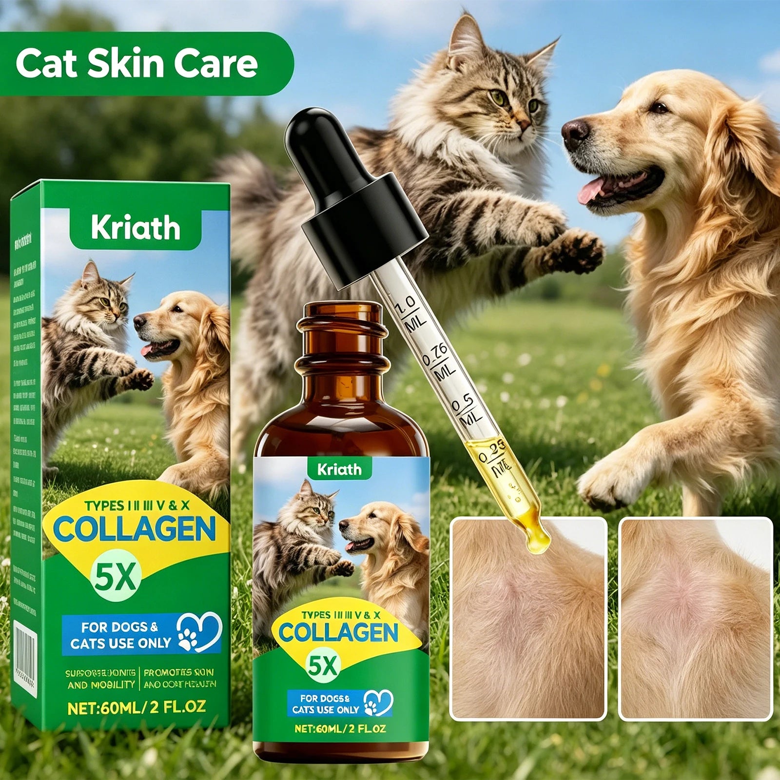 Gotas de Colágeno para Mascotas, Cuidado de las Articulaciones, Nutrición de la Piel y el Pelaje, Apoyo Digestivo, Mantenimiento del Sistema Inmunológico, Suplemento Nutricional Líquido 60ml