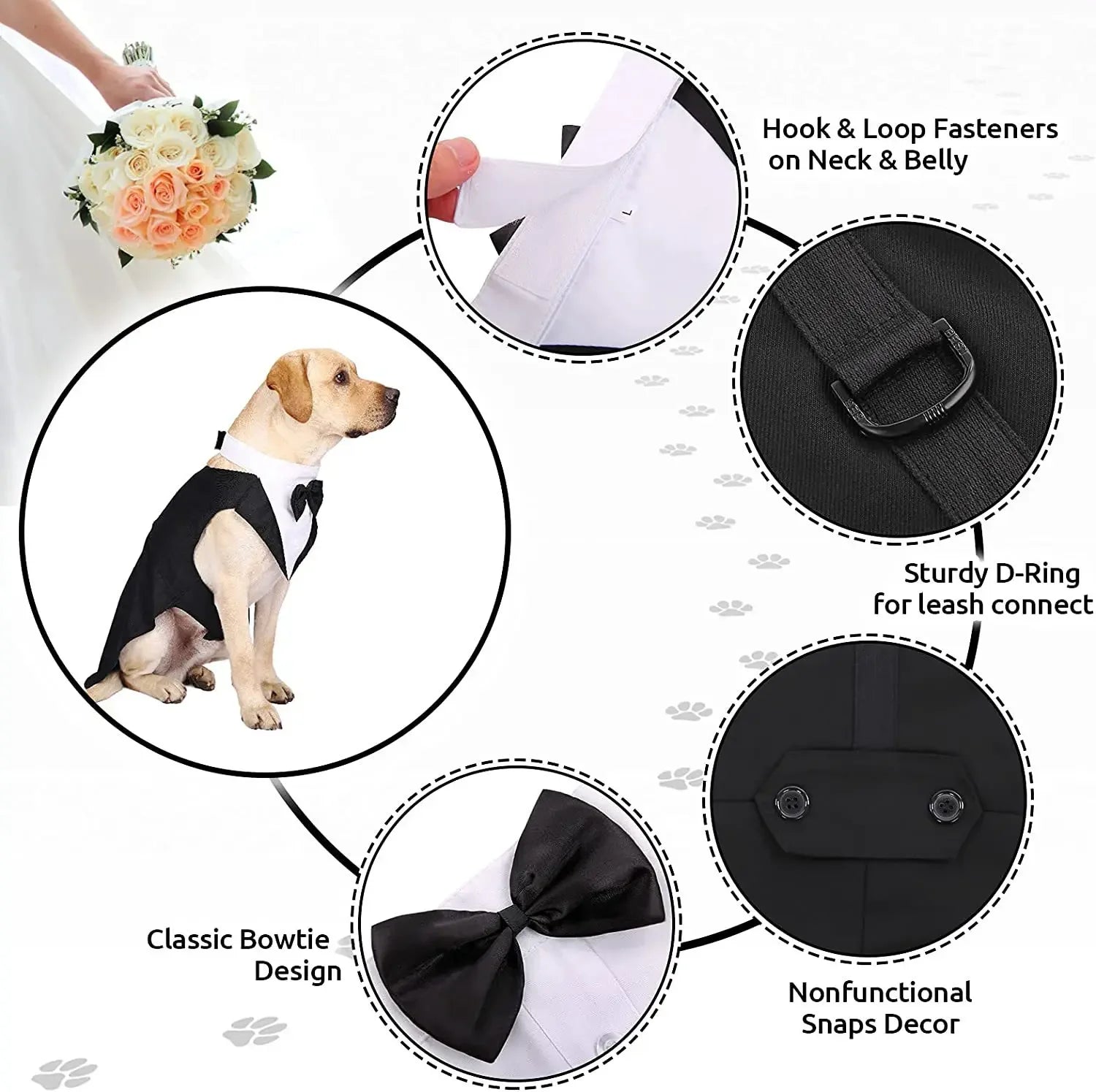 ELEGANT DOG TUXEDO SUIT WITH BOW TIE.
