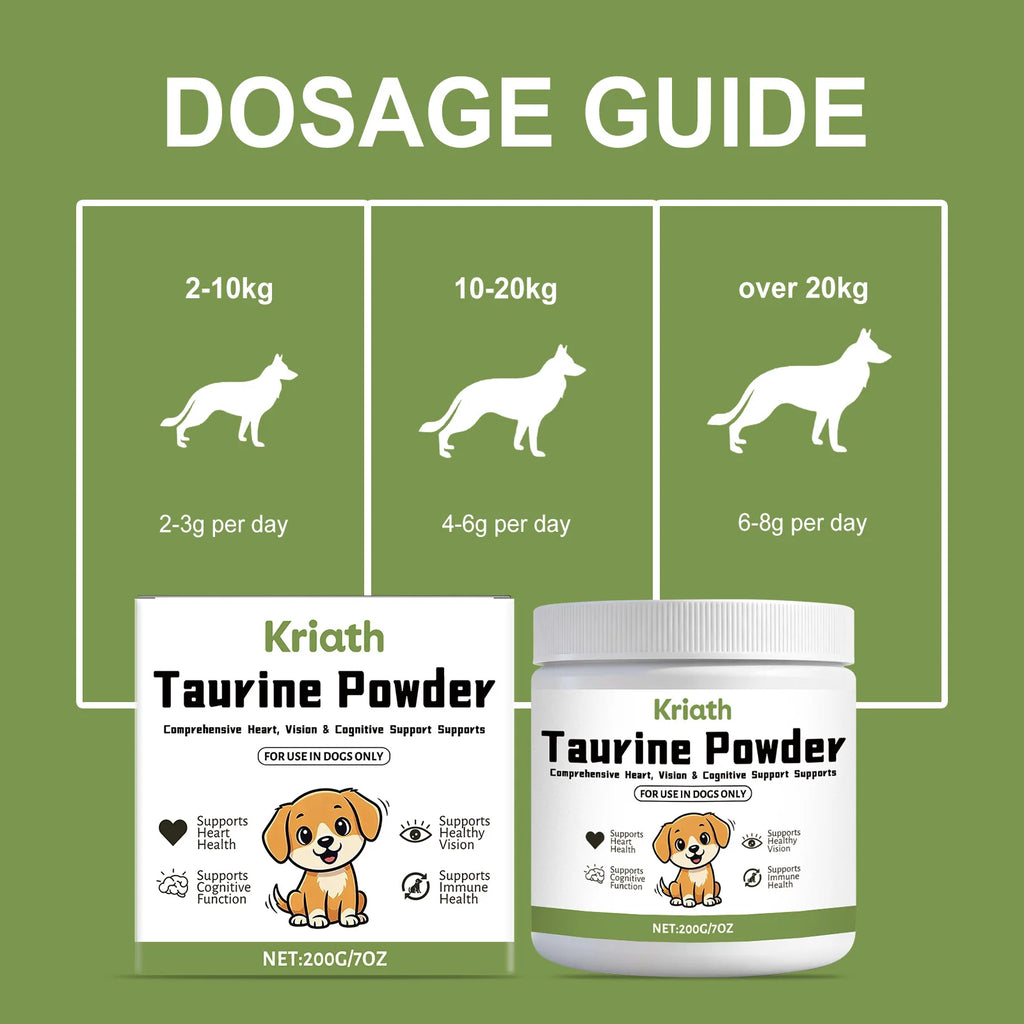  Polvo de Taurina para Mascotas, Apoya la Salud del Corazón, Mantiene la Función Visual Normal, Mejora la Luminosidad del Pelo, Suplemento Nutricional Diario para Perros