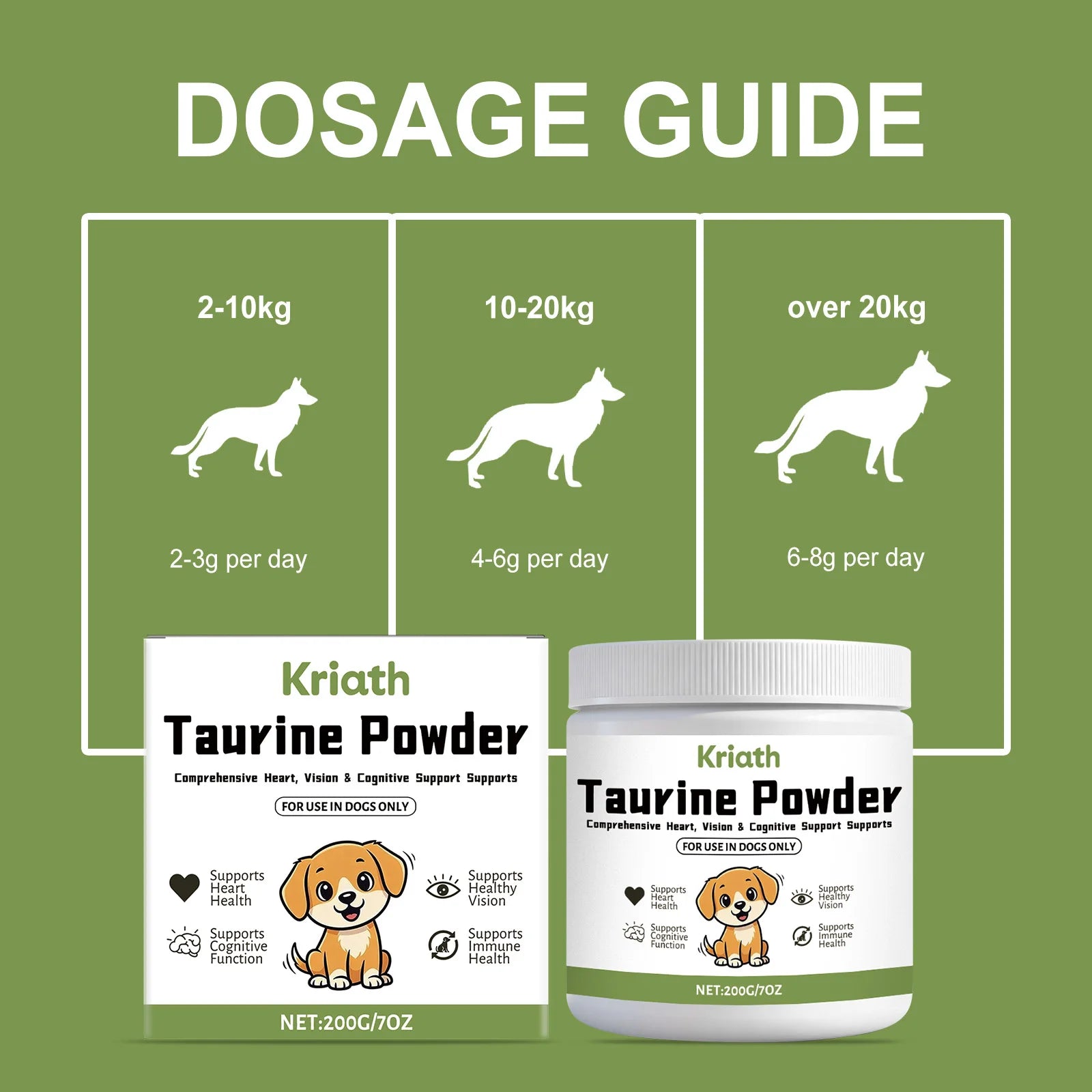  Polvo de Taurina para Mascotas, Apoya la Salud del Corazón, Mantiene la Función Visual Normal, Mejora la Luminosidad del Pelo, Suplemento Nutricional Diario para Perros
