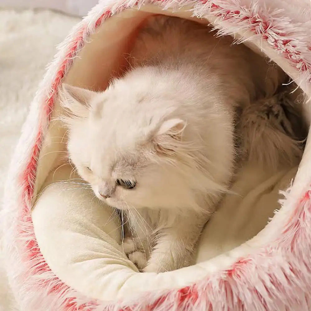 2 in 1 Soft Plush Pet Bed 50CM with Cover Round Sleeping Nest Cave