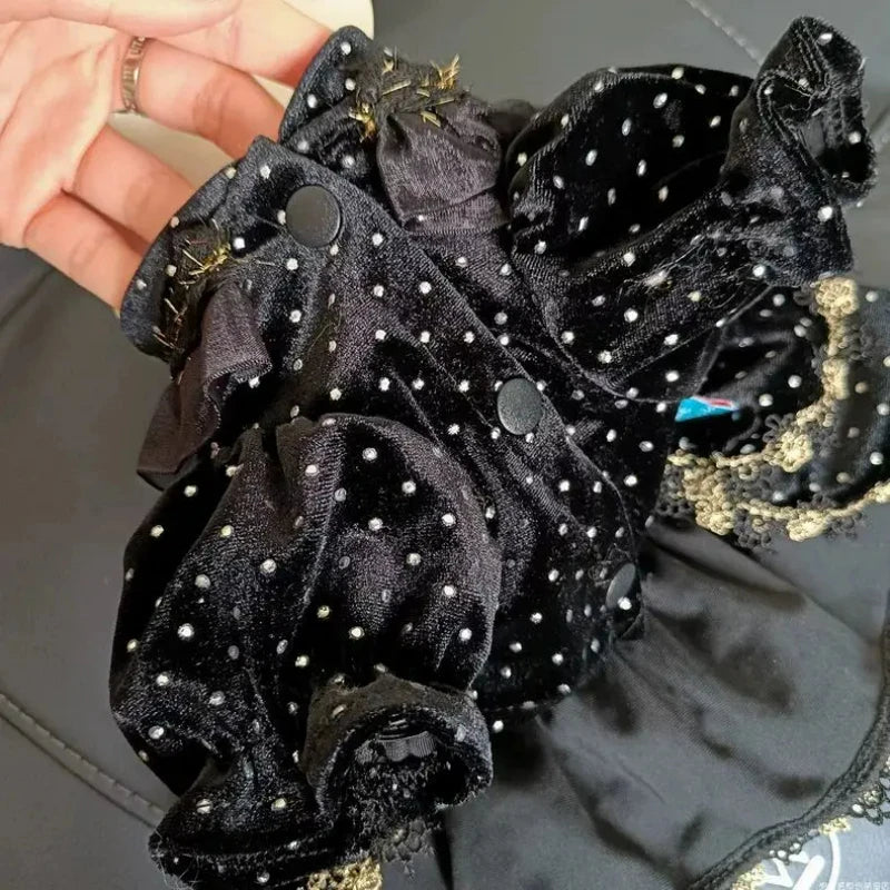 Pet Dog Dress - Velvet Black Gold Fashion