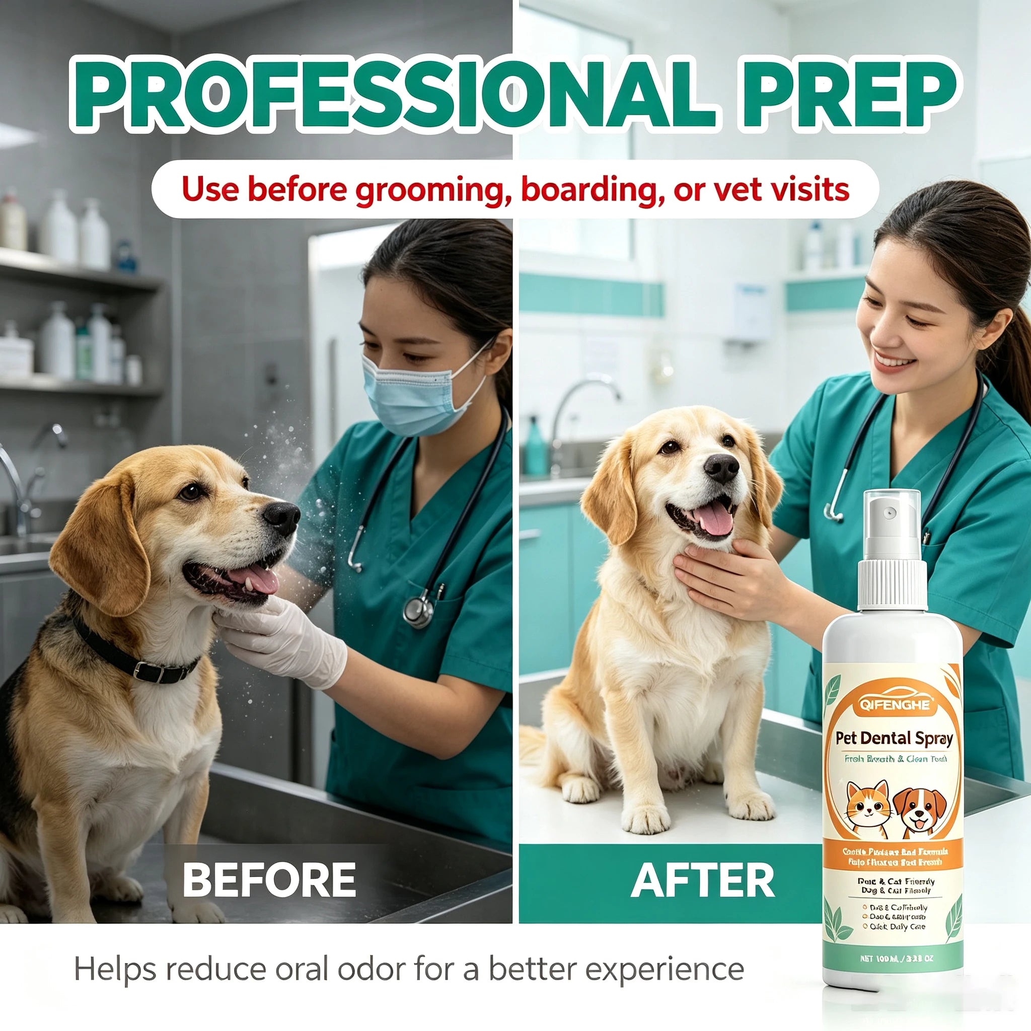 Spray Dental para Perros y Gatos, Cuidado Bucal, Reduce la Placa y el Sarro, Mal Aliento, Fórmula Natural a Base de Plantas, Limpieza Dental para Mascotas