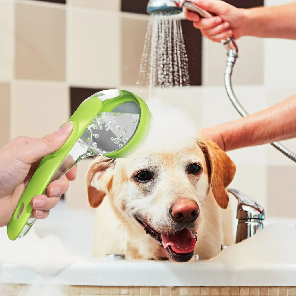 Soft Silicone Dog Shampoo Brush With Soap Dispenser Long Handle Massage dispenser beauty shower brush For pet Shower Cleaning ﻿