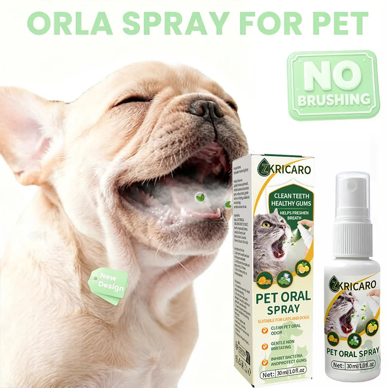 Spray para el Cuidado Bucal de Mascotas, Hecho con Ingredientes Naturales y una Fórmula Suave, No Requiere Cepillado; Simplemente Rociar para Refrescar a tu Mascota.