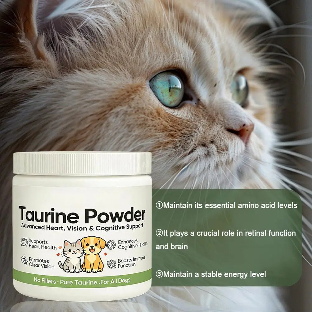 Taurina Pura en Polvo para Perros y Gatos, Apoyo Avanzado para la Salud del Corazón, la Visión y la Cognición, Refuerzo Inmunológico, Suplementos Nutricionales para Mascotas