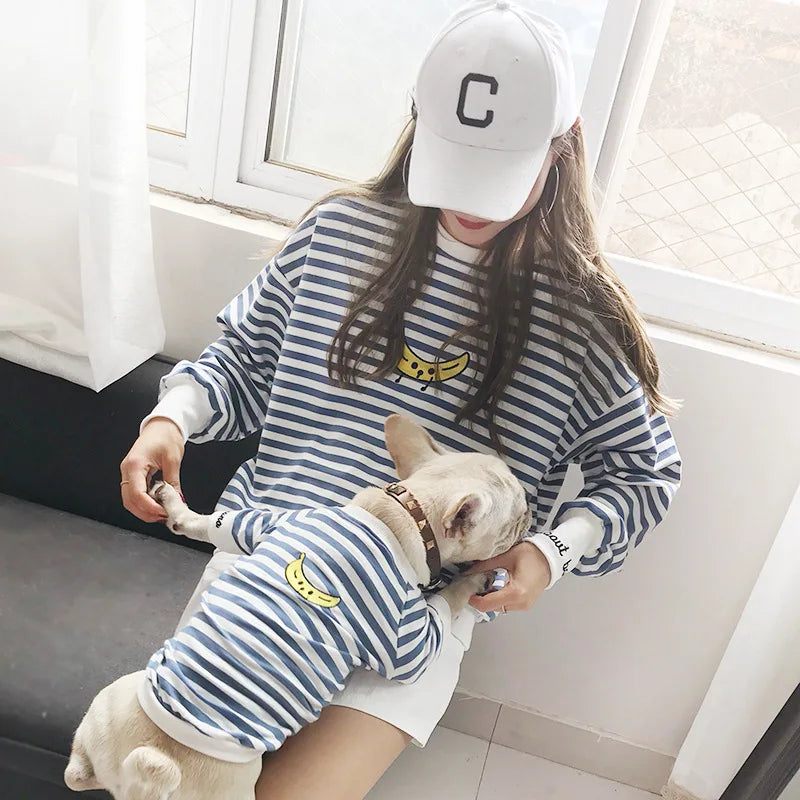 Pet parent-child clothing Dog and cat striped sweatshirt