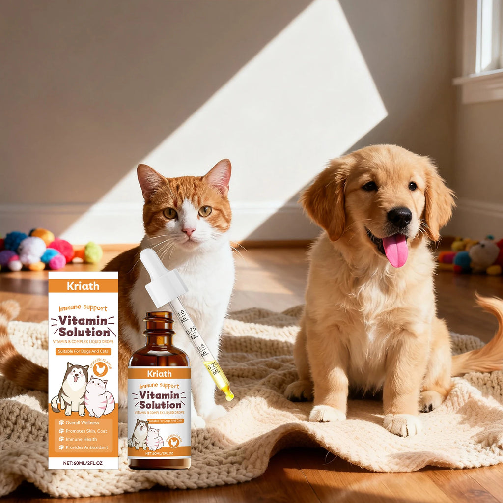Complejo de vitaminas B de 60ml para perros y gatos, soporte inmunolgico para el cuidado corporal de mascotas, gotas para el cuidado Natural para el crecimiento del pelaje de las mascotas y piel sana