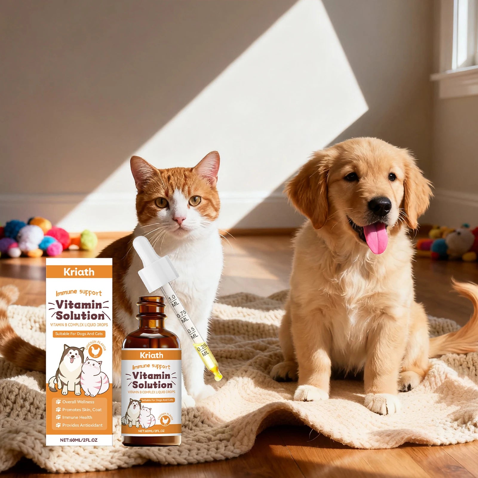 Complejo de vitaminas B de 60ml para perros y gatos, soporte inmunolgico para el cuidado corporal de mascotas, gotas para el cuidado Natural para el crecimiento del pelaje de las mascotas y piel sana
