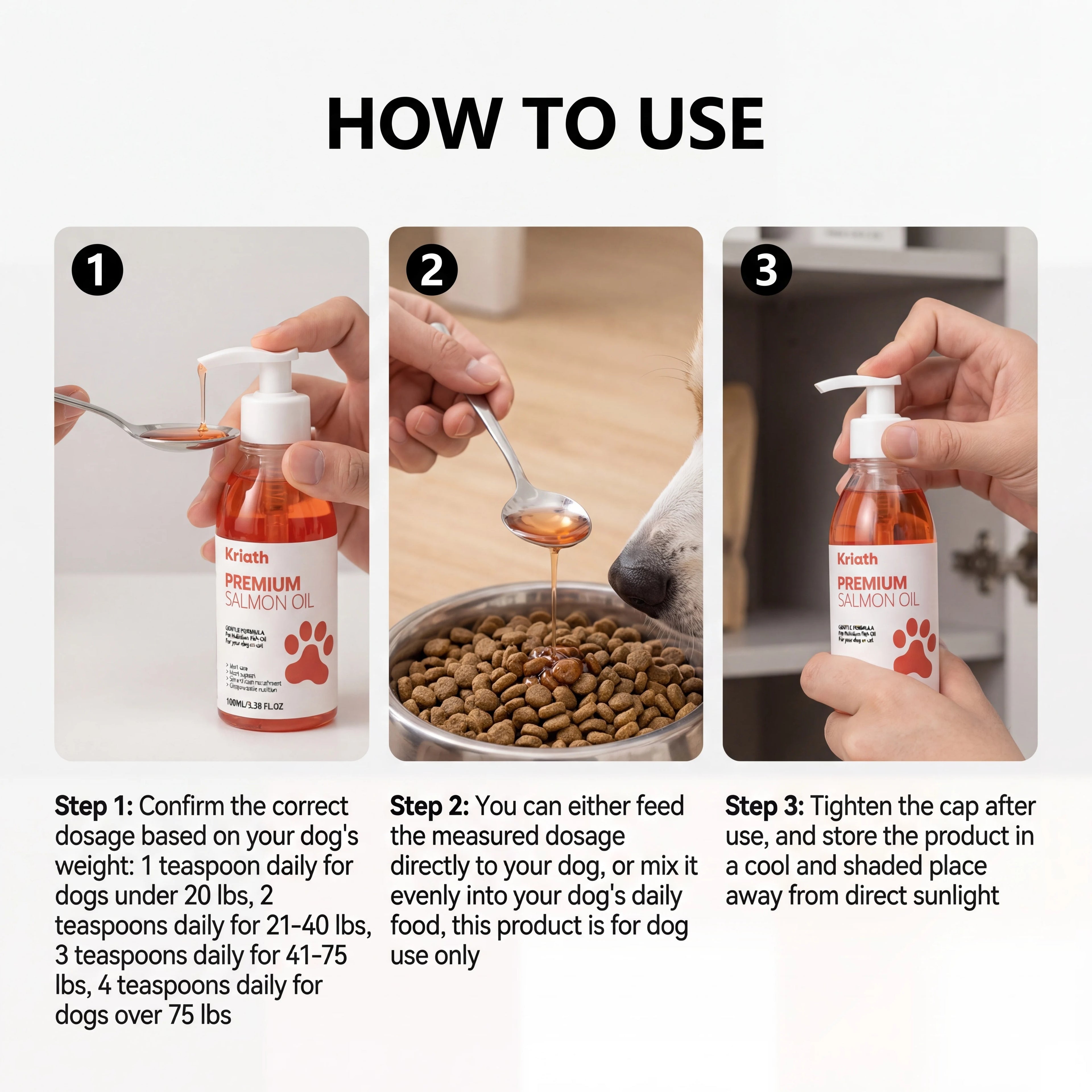 Aceite de Salmón Natural para Mascotas, Complemento Líquido con Vitamina E para Perros, para un Pelaje Brillante y Salud del Corazón, Fórmula Suave, Botella con Bomba Dosificadora