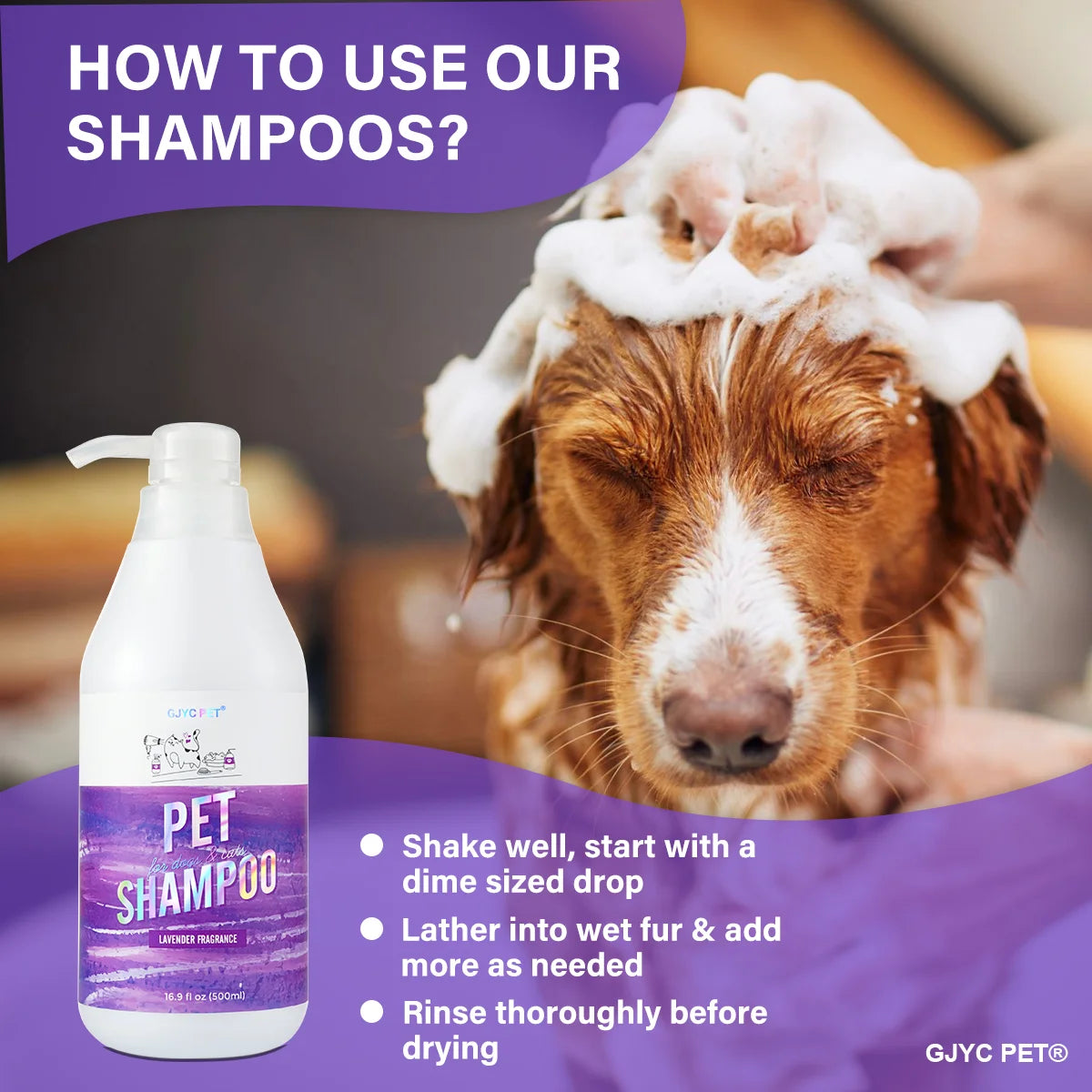 Hypoallergenic Pet Shampoo Dogs Cats-Natural Lavender Scent Deep Cleansing Deodorizing Moisturizing Tear-Free Gentle Sensitive