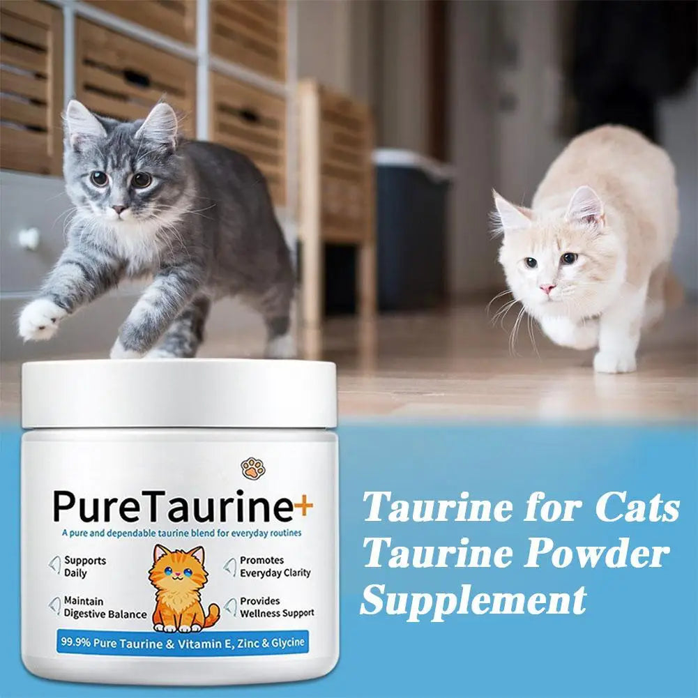 Polvo para el cuidado de la salud del gato, 200 g, 99,9% taurina pura, vitamina E y zinc, apoya la digestión y mejora la inmunidad para mascotas con intestino sensible