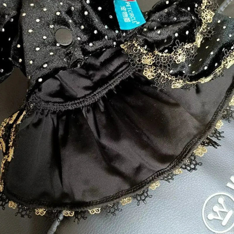 Pet Dog Dress - Velvet Black Gold Fashion