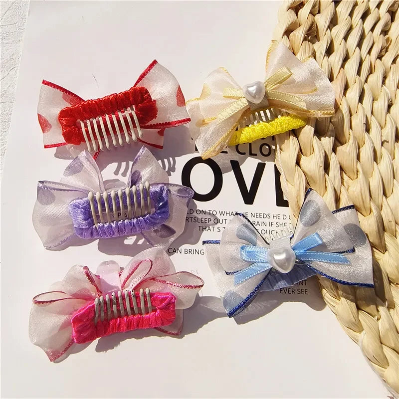 Pet Hair Clips Yorkshire Teddy Cute Pet Dog Organza Bubble