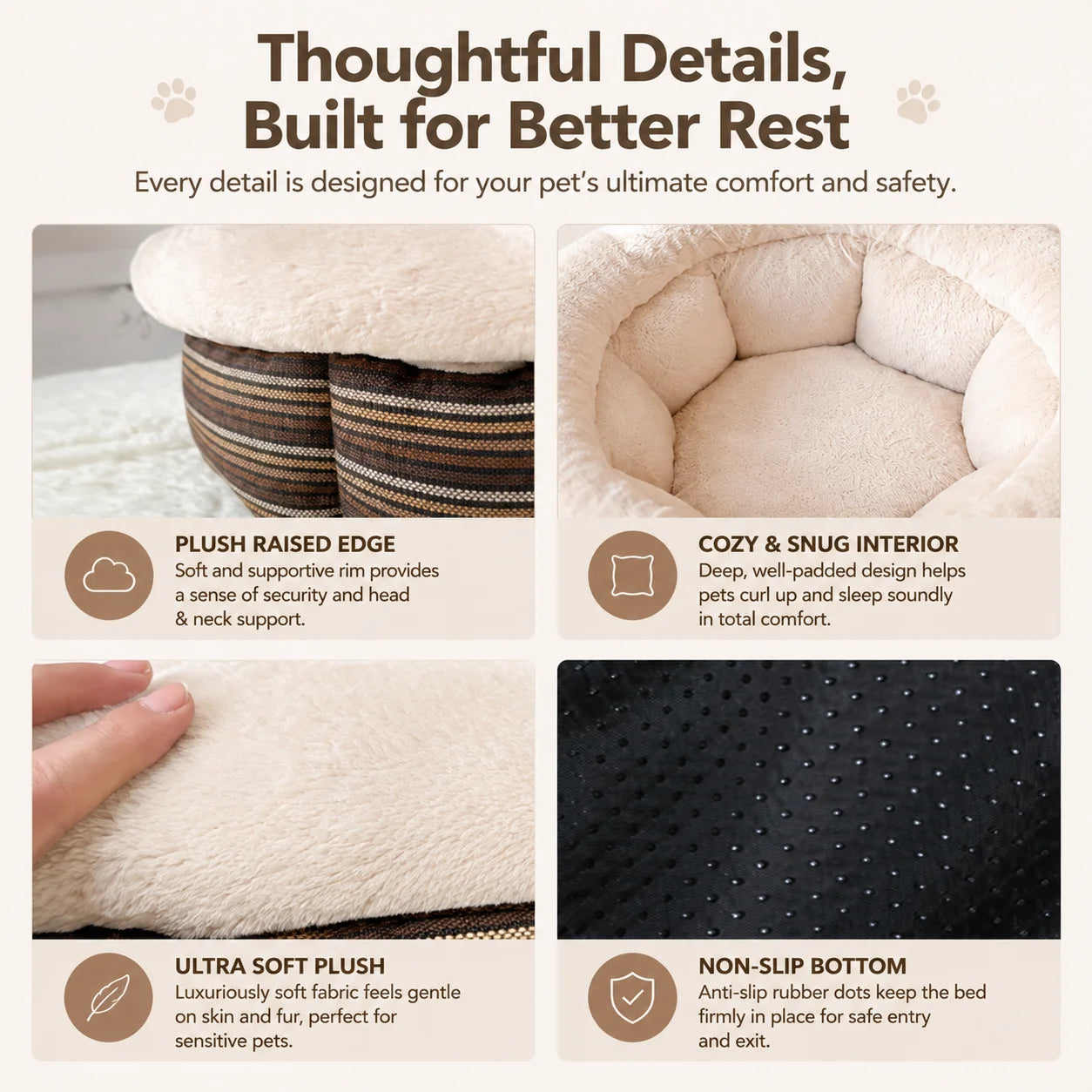Round Pet Bed for Cats & Dogs Soft Plush