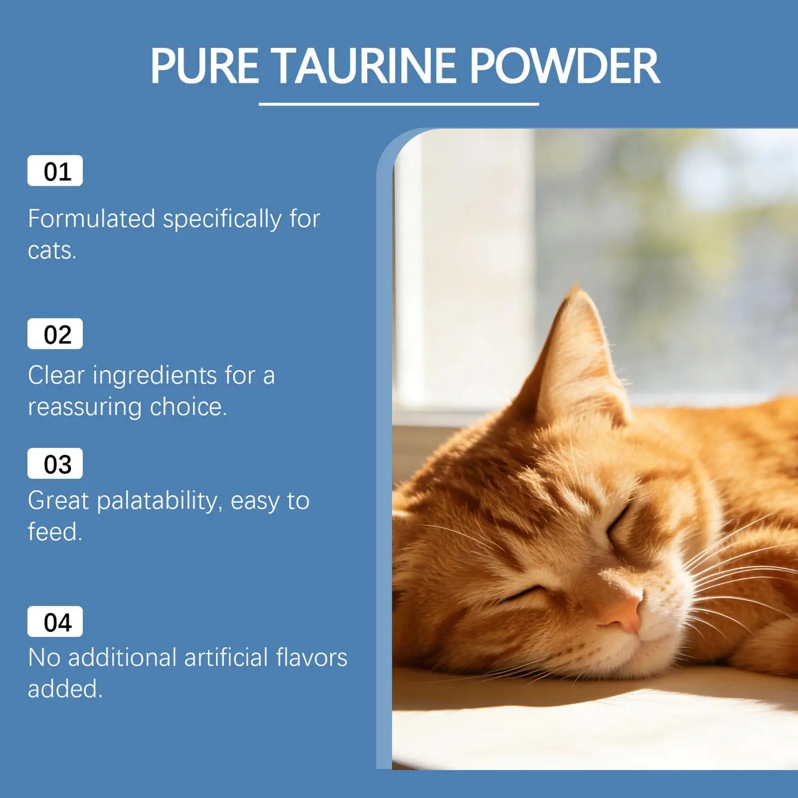  Polvo de Taurina para Gatos, Apoya la Salud y Estabilidad del Corazón de las Mascotas, Mantiene la Visión de las Mascotas, Fórmula Suave, Cuidado Diario de las Mascotas, Polvo Nutritivo