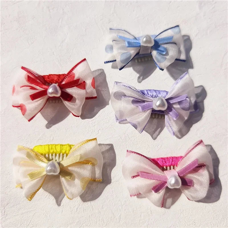 Pet Hair Clips Yorkshire Teddy Cute Pet Dog Organza Bubble