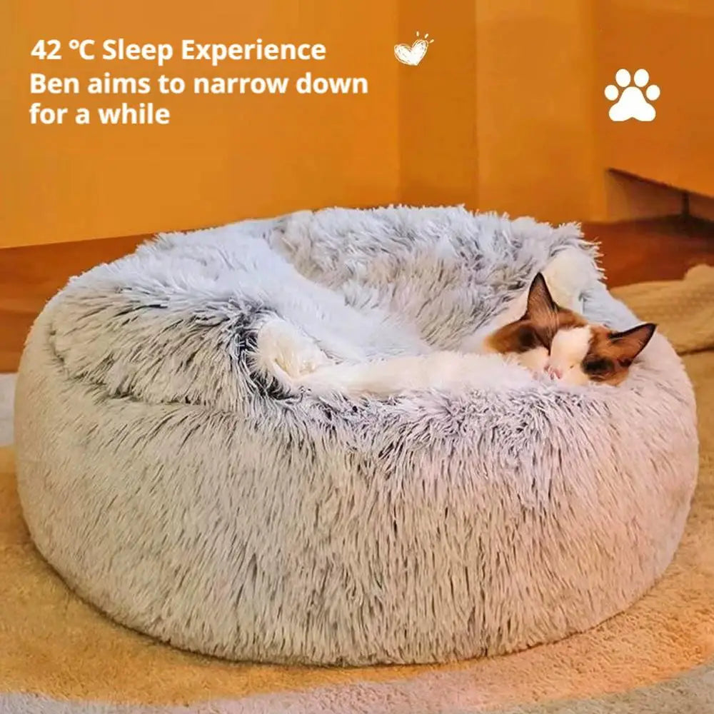 2 in 1 Soft Plush Pet Bed 50CM with Cover Round Sleeping Nest Cave