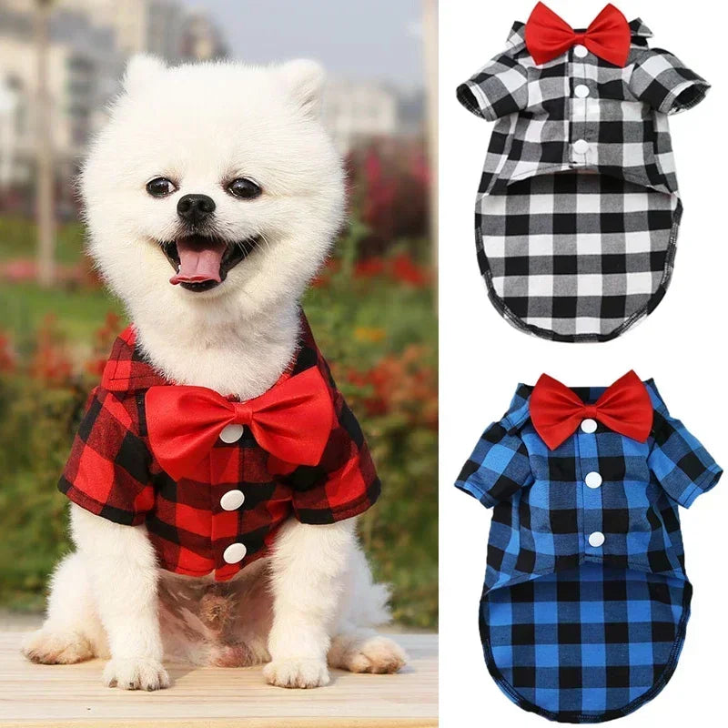 Pet Clothes Dogs Plaid Striped Shirt Teddy Bear Pomeranian