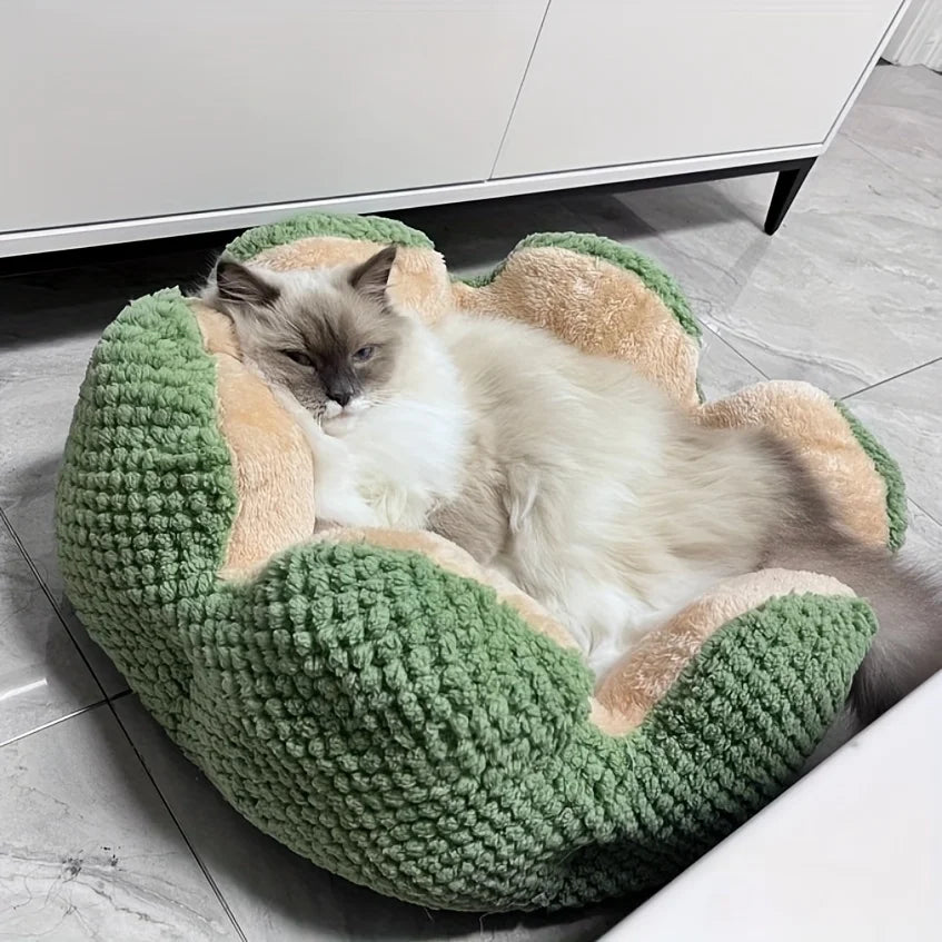 Petal Shaped Pet Bed, Plush Round Dog & Cat Cushion Mat
