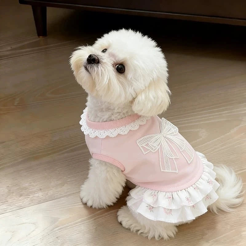 Vestido rosa de encaje para perro con lazo