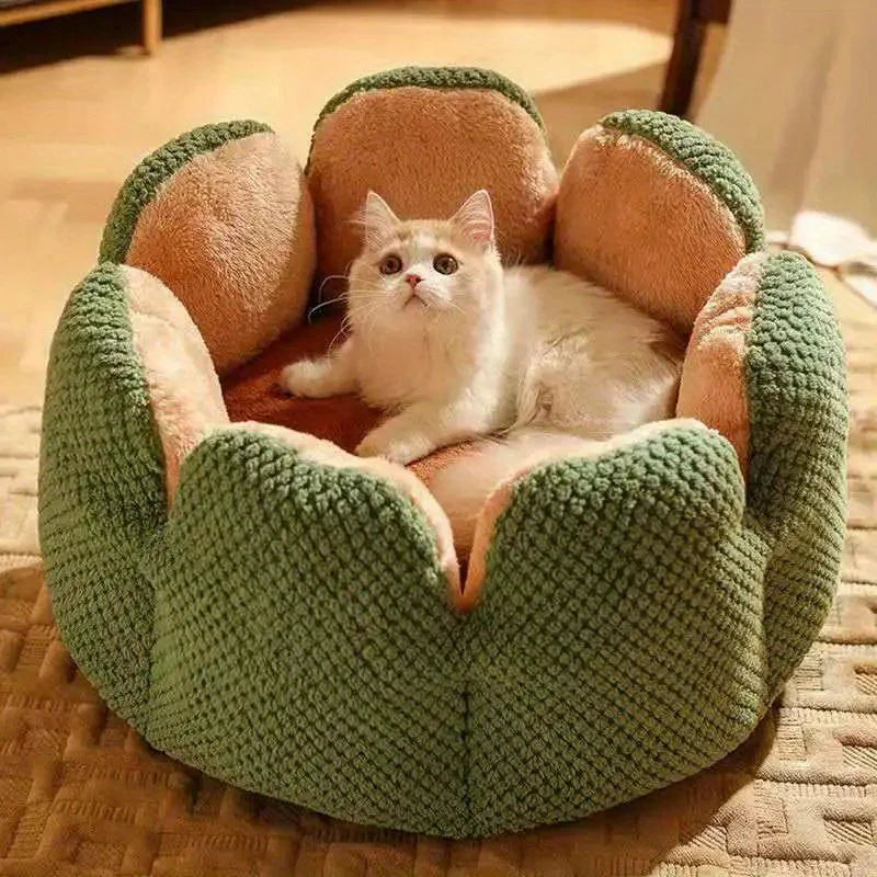 Petal Shaped Pet Bed, Plush Round Dog & Cat Cushion Mat
