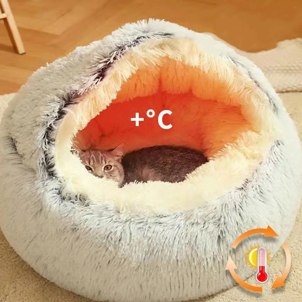 2 in 1 Soft Plush Pet Bed 50CM with Cover Round Sleeping Nest Cave